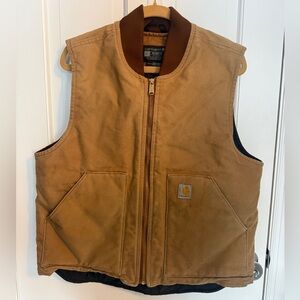 Carhartt Canvas Work Wear Vest Tan Brown Size L Insulated Zip Relaxed Fit